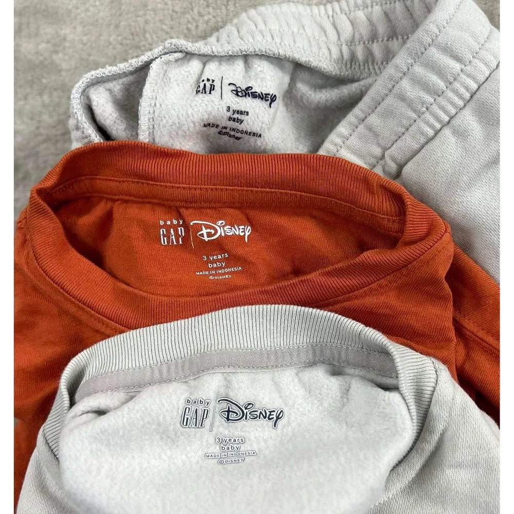 Baby Gap Disney Mickey Mouse 3pc Set Sweatshirt Joggers Tee Orange Gray 3T